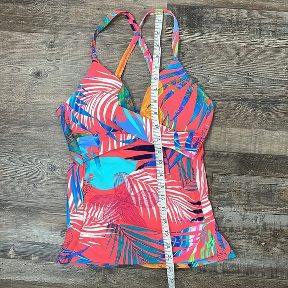 Apt 9 Tropical Leaf Coral Multi Criss Cross Surplice Tankini Swimsuit Top Size S - Picture 5 of 8